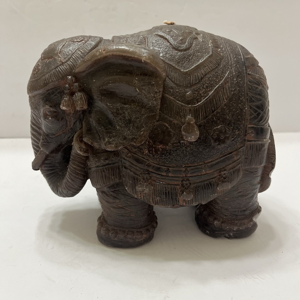 Handmade Elephant Decorative Candle Brown Unscented Detailed Indian-Style Carved